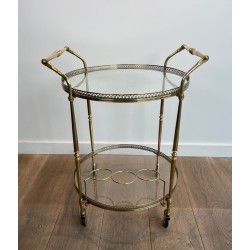 Round Brass Drinks Trolley, Neoclassical Style, in the Style of Maison Jansen, circa 1940