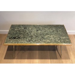 Neoclassical Brass Coffee Table with Green Marble Top, in the Style of Raymond Subes, circa 1940