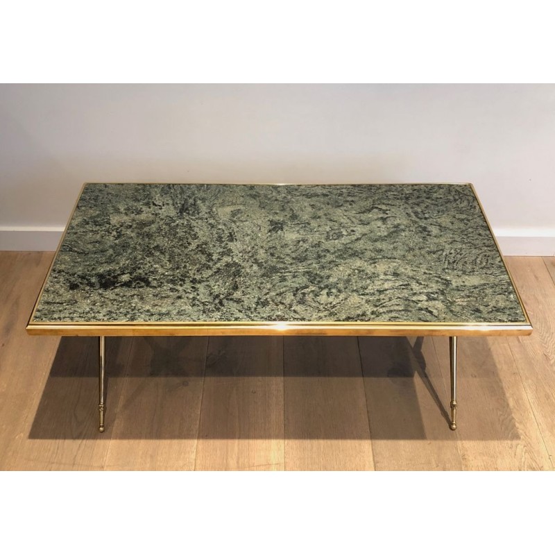 Table Basse Laiton Marbre Vert, Dans le Goût de Raymond Subes, France, vers 1940