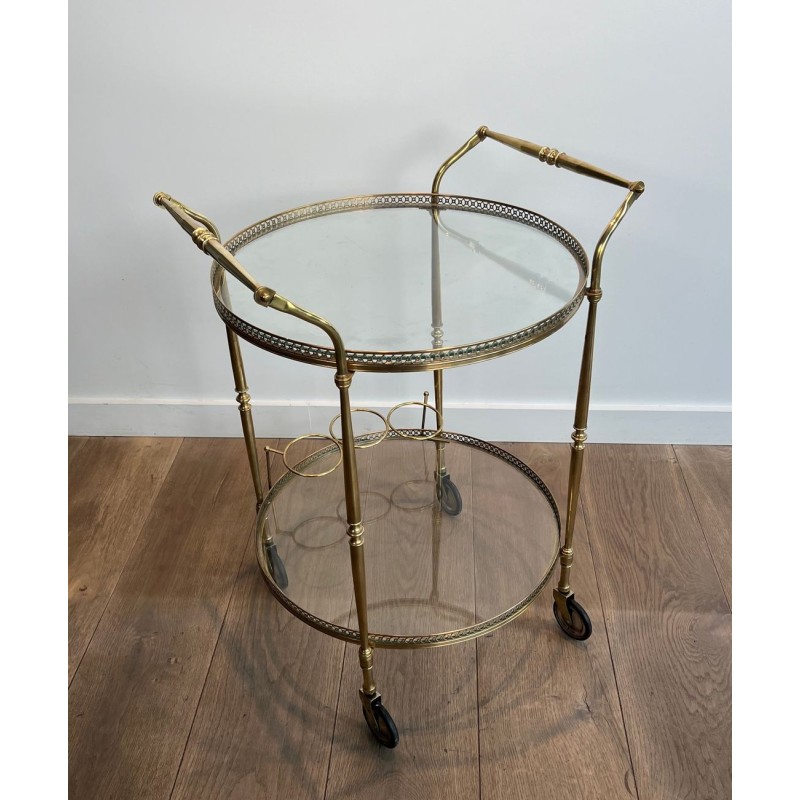 Round Brass Drinks Trolley, Neoclassical Style, in the Style of Maison Jansen, circa 1940