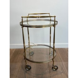 Round Brass Drinks Trolley, Neoclassical Style, in the Style of Maison Jansen, circa 1940
