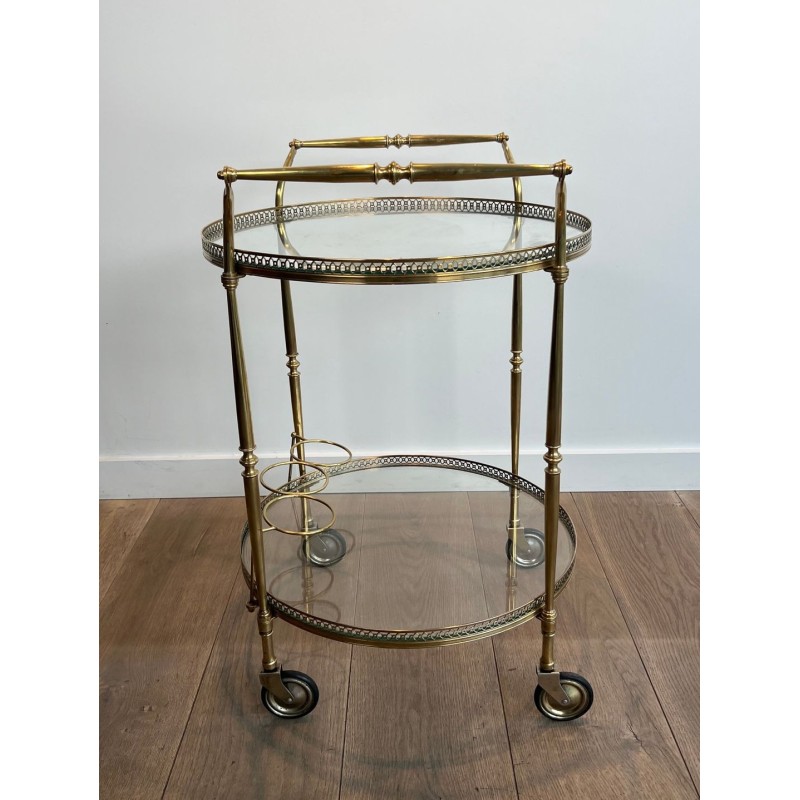 Round Brass Drinks Trolley, Neoclassical Style, in the Style of Maison Jansen, circa 1940