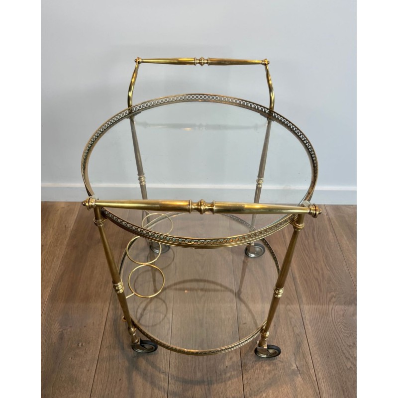 Round Brass Drinks Trolley, Neoclassical Style, in the Style of Maison Jansen, circa 1940