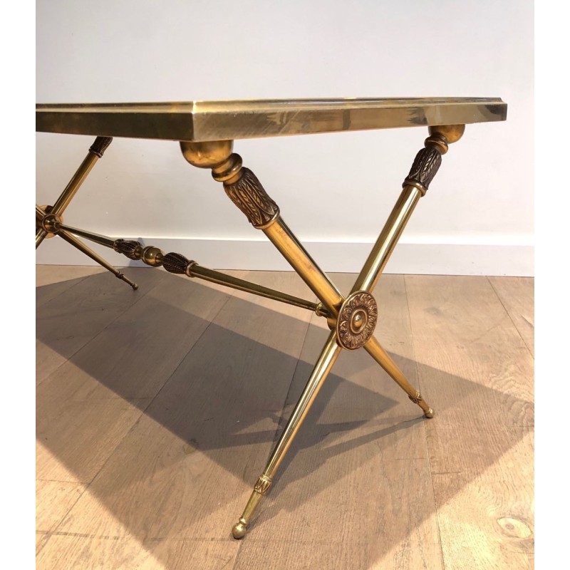 Table Basse Laiton Marbre Vert, Dans le Goût de Raymond Subes, France, vers 1940