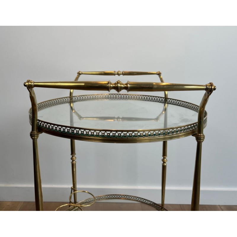 Round Brass Drinks Trolley, Neoclassical Style, in the Style of Maison Jansen, circa 1940