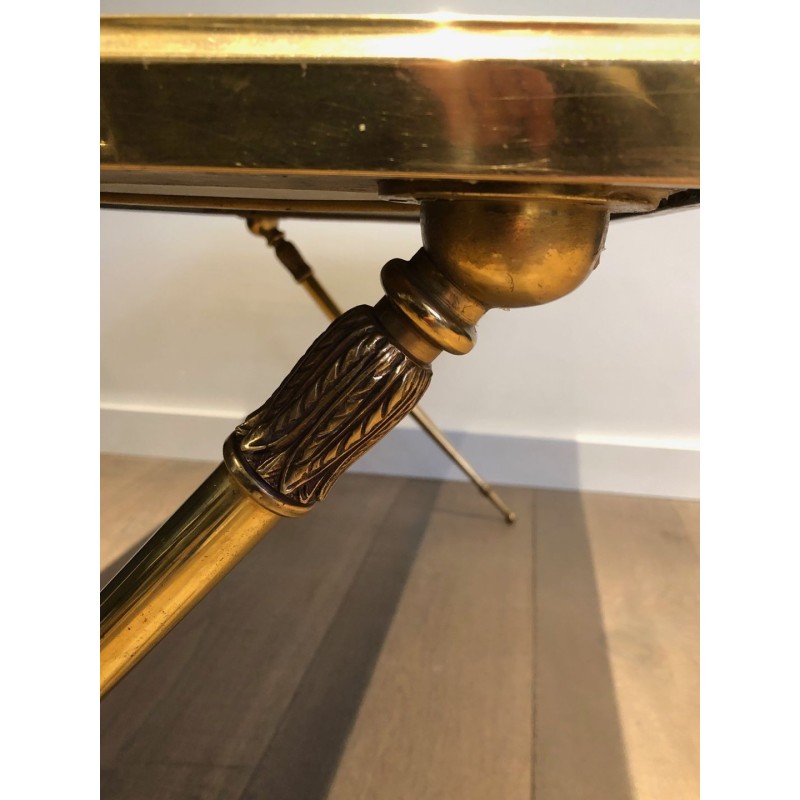 Table Basse Laiton Marbre Vert, Dans le Goût de Raymond Subes, France, vers 1940