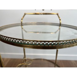 Round Brass Drinks Trolley, Neoclassical Style, in the Style of Maison Jansen, circa 1940