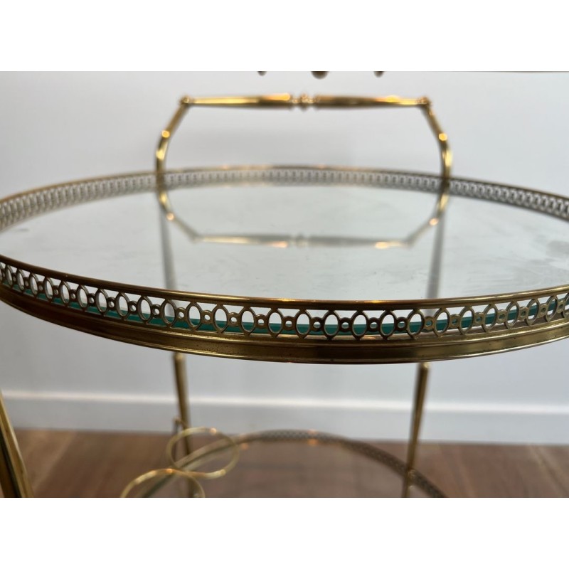 Round Brass Drinks Trolley, Neoclassical Style, in the Style of Maison Jansen, circa 1940