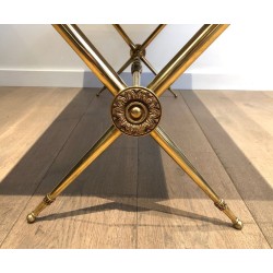 Neoclassical Brass Coffee Table with Green Marble Top, in the Style of Raymond Subes, circa 1940