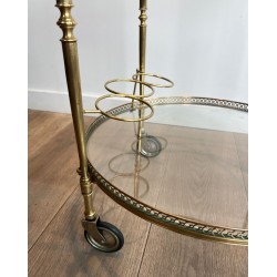 Round Brass Drinks Trolley, Neoclassical Style, in the Style of Maison Jansen, circa 1940
