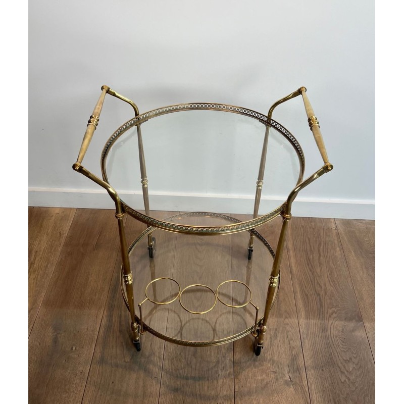 Round Brass Drinks Trolley, Neoclassical Style, in the Style of Maison Jansen, circa 1940
