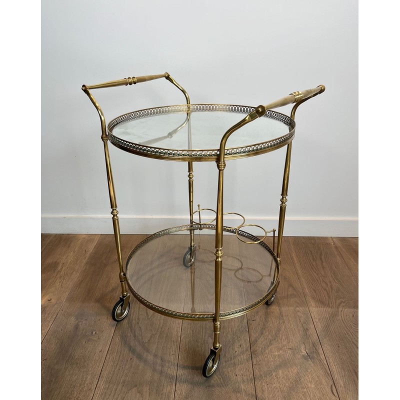 Table Roulante Ronde Laiton Néoclassique, Dans le Goût de Maison Jansen, vers 1940