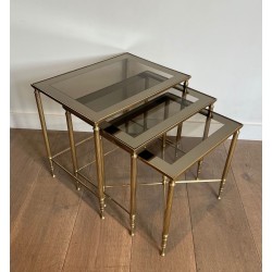 Set of Neoclassical Brass Nesting Tables, Maison Jansen, France, circa 1940