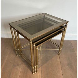 Set of Neoclassical Brass Nesting Tables, Maison Jansen, France, circa 1940