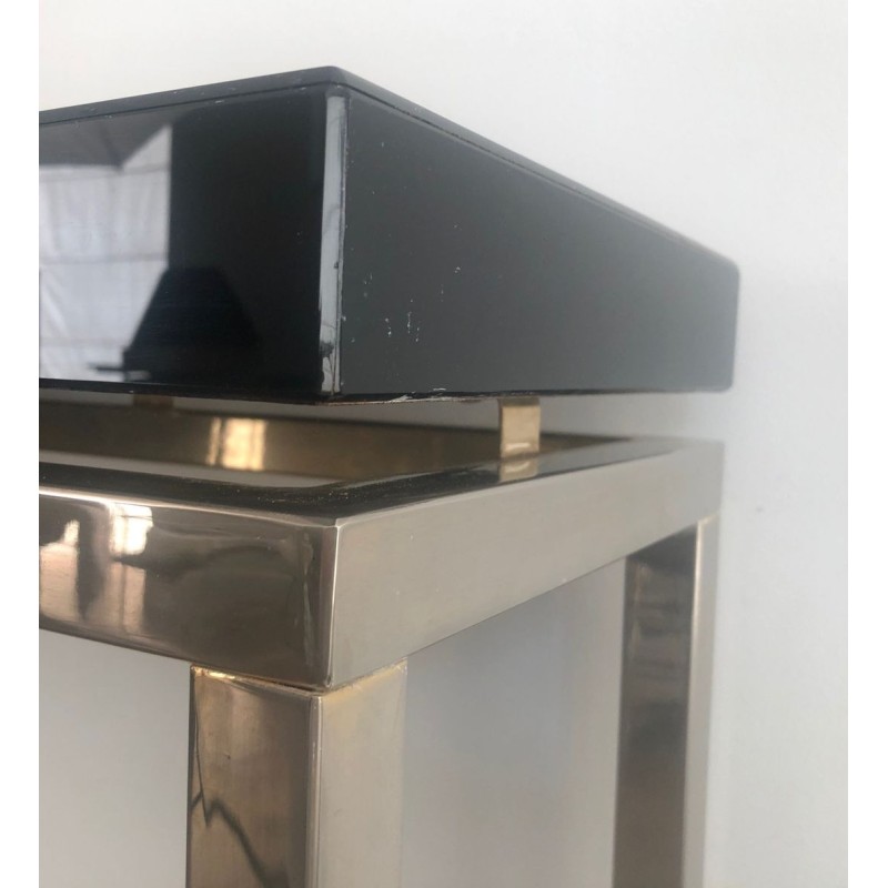 Chromed Console with Thick Black Lacquered Top, French Work, France, circa 1970