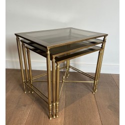 Set of Neoclassical Brass Nesting Tables, Maison Jansen, France, circa 1940