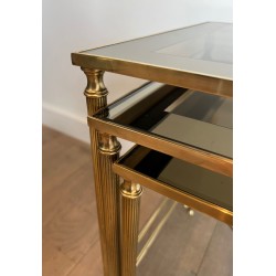 Suite Tables Gigognes Néoclassiques Laiton, Maison Jansen, France, vers 1940