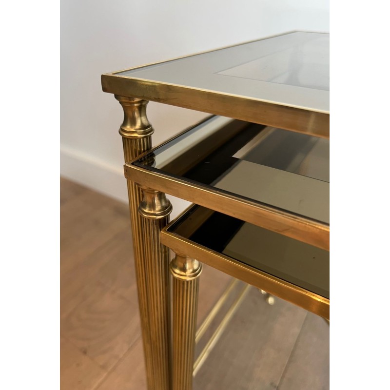 Set of Neoclassical Brass Nesting Tables, Maison Jansen, France, circa 1940
