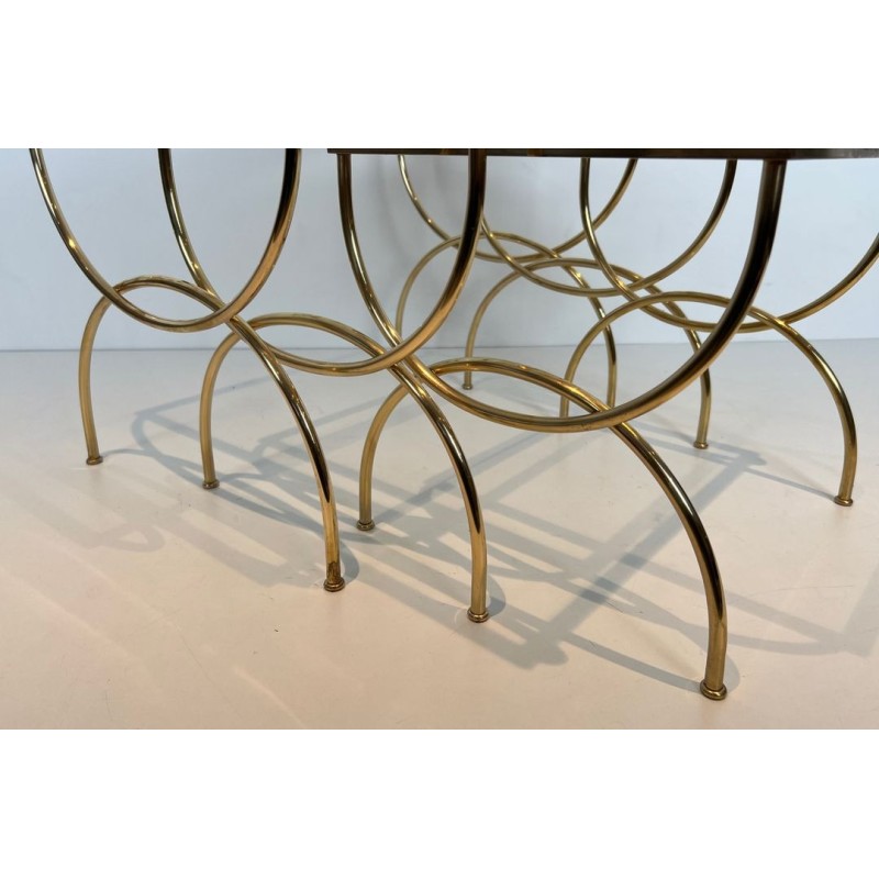 Set of Neoclassical Brass Nesting Tables with Arcuate Base, French Work, circa 1970