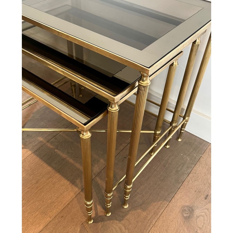 Set of Neoclassical Brass Nesting Tables, Maison Jansen, France, circa 1940