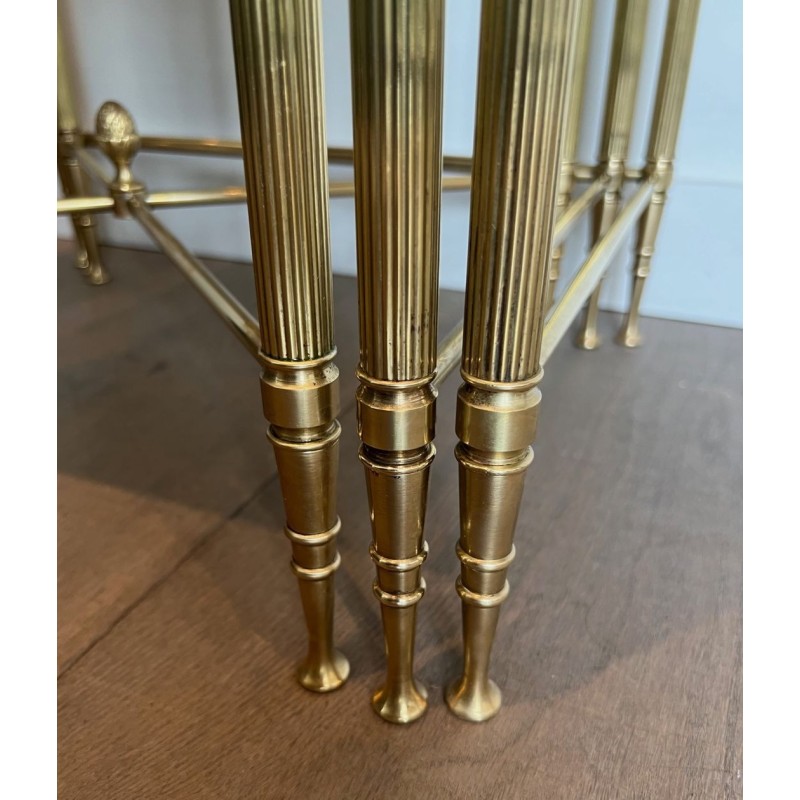 Set of Neoclassical Brass Nesting Tables, Maison Jansen, France, circa 1940
