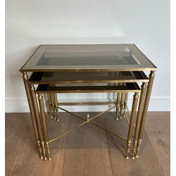 Set of Neoclassical Brass Nesting Tables, Maison Jansen, France, circa 1940