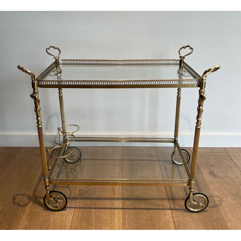 Neoclassical Brass Drinks Trolley Cherub Mounts Style Maison Jansen 1940