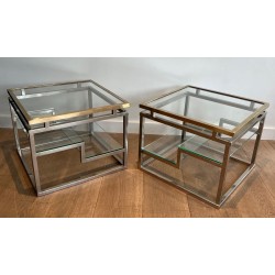 Paire Bouts Canapé Chrome Laiton Verre Travail Français vers 1970
