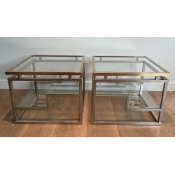 Paire Bouts Canapé Chrome Laiton Verre Travail Français vers 1970