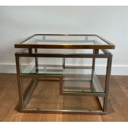 Paire Bouts Canapé Chrome Laiton Verre Travail Français vers 1970
