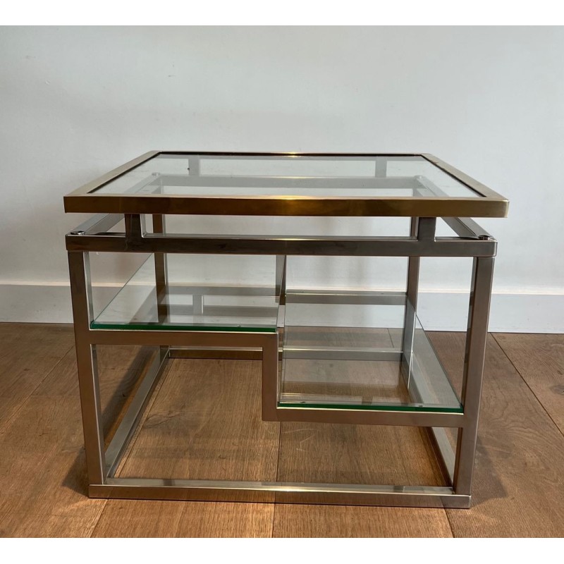 Paire Bouts Canapé Chrome Laiton Verre Travail Français vers 1970