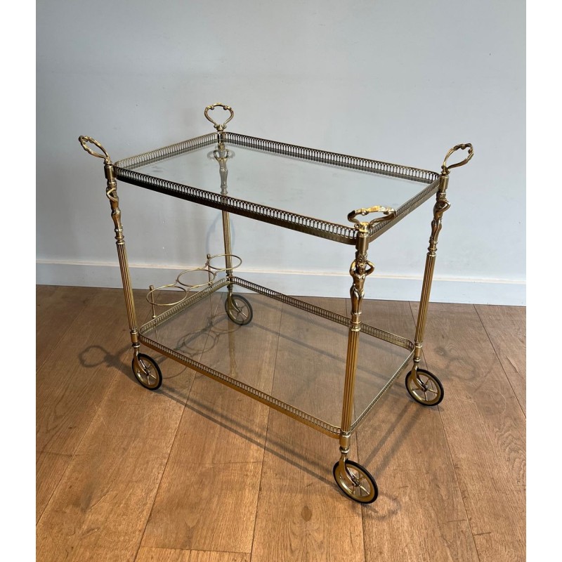Neoclassical Brass Drinks Trolley Cherub Mounts Style Maison Jansen 1940