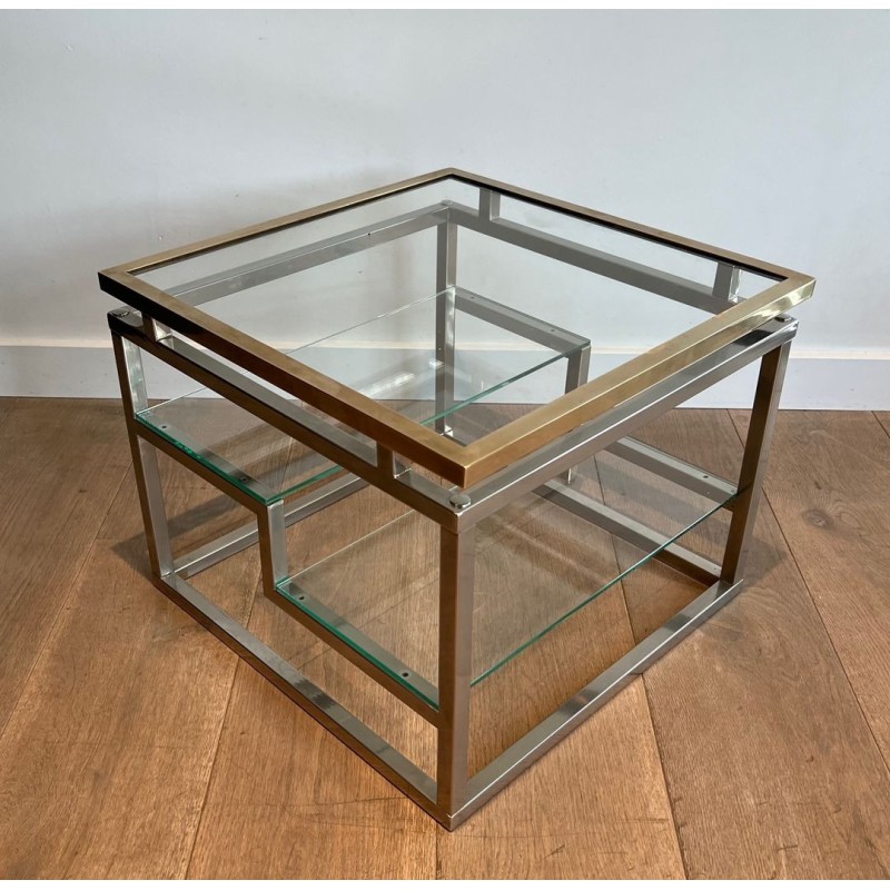 Paire Bouts Canapé Chrome Laiton Verre Travail Français vers 1970