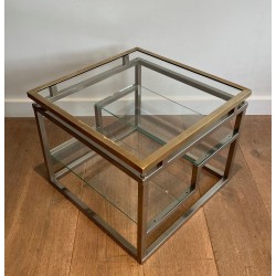 Paire Bouts Canapé Chrome Laiton Verre Travail Français vers 1970