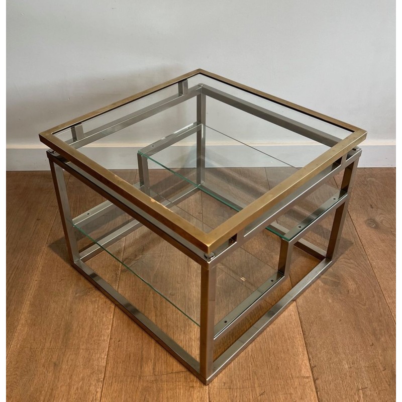 Paire Bouts Canapé Chrome Laiton Verre Travail Français vers 1970