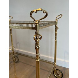 Neoclassical Brass Drinks Trolley Cherub Mounts Style Maison Jansen 1940