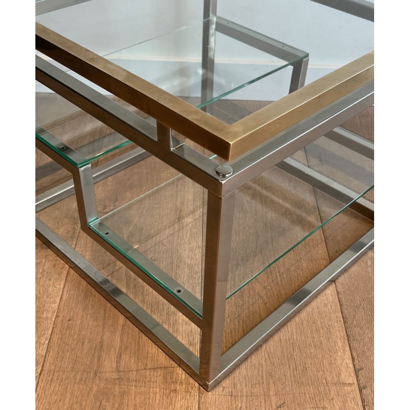 Paire Bouts Canapé Chrome Laiton Verre Travail Français vers 1970