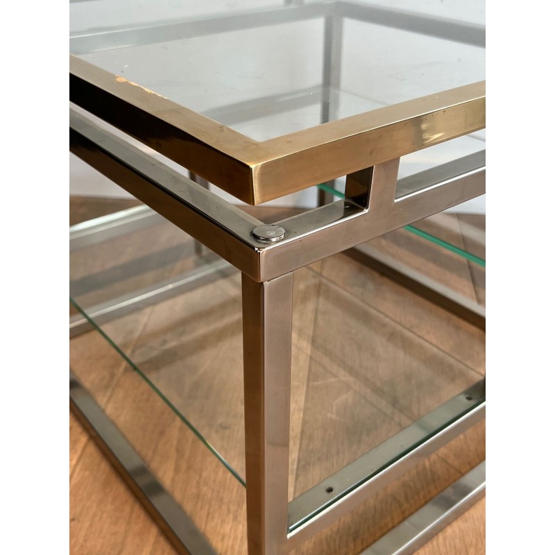 Paire Bouts Canapé Chrome Laiton Verre Travail Français vers 1970