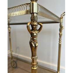 Neoclassical Brass Drinks Trolley Cherub Mounts Style Maison Jansen 1940