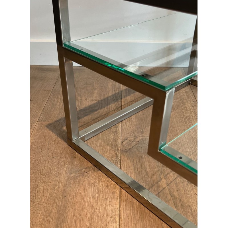 Paire Bouts Canapé Chrome Laiton Verre Travail Français vers 1970