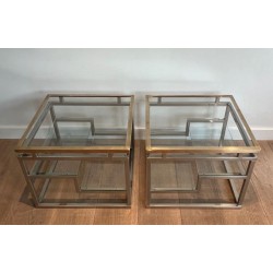 Paire Bouts Canapé Chrome Laiton Verre Travail Français vers 1970