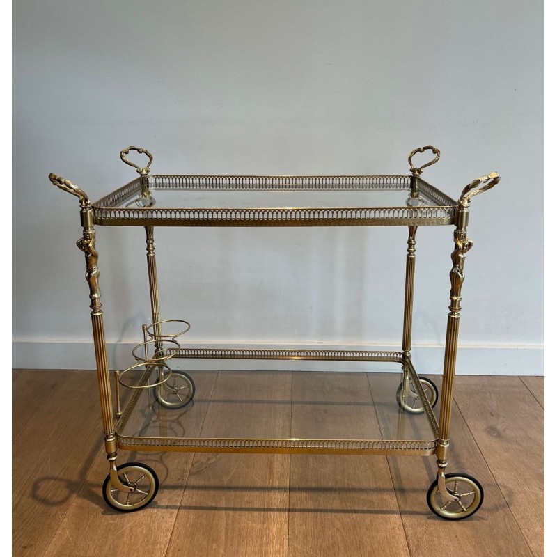 Neoclassical Brass Drinks Trolley Cherub Mounts Style Maison Jansen 1940