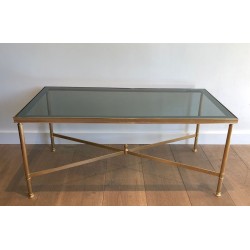 Table Basse Néoclassique Métal Doré Verre Bleuté Goût Maison Jansen 1940