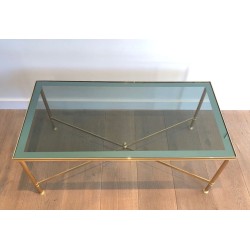Table Basse Néoclassique Métal Doré Verre Bleuté Goût Maison Jansen 1940