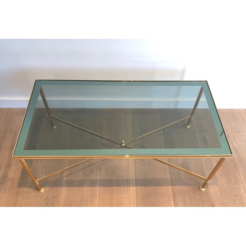 Neoclassical Gilt Metal Blue Glass Coffee Table Style Maison Jansen 1940