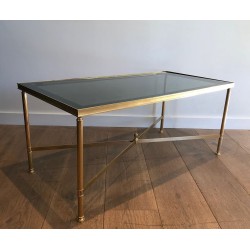 Table Basse Néoclassique Métal Doré Verre Bleuté Goût Maison Jansen 1940