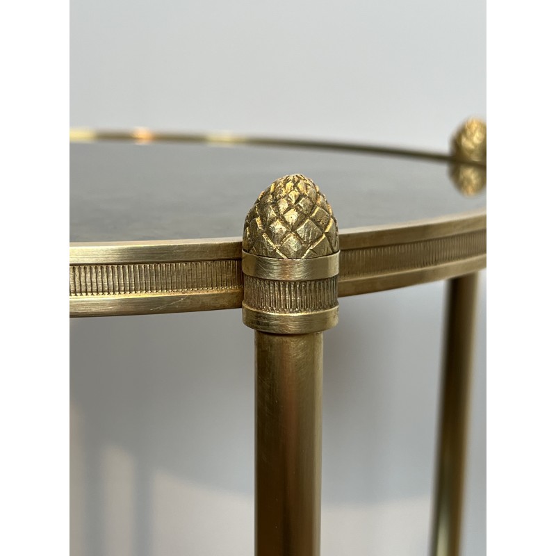 Sellette Ronde en Bronze à Triple Plateaux de Miroirs Eglomisés de la Maison Baguès