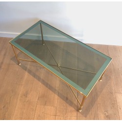 Table Basse Néoclassique Métal Doré Verre Bleuté Goût Maison Jansen 1940