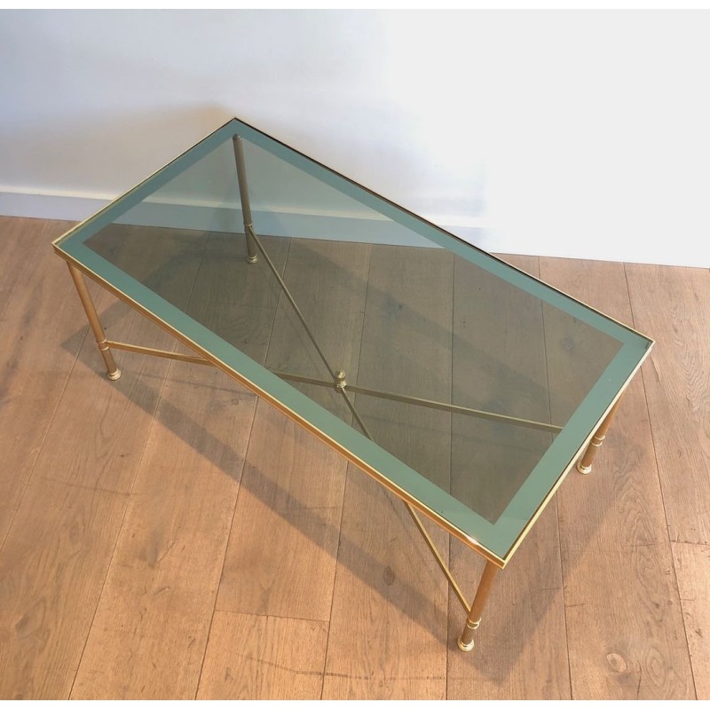 Table Basse Néoclassique Métal Doré Verre Bleuté Goût Maison Jansen 1940