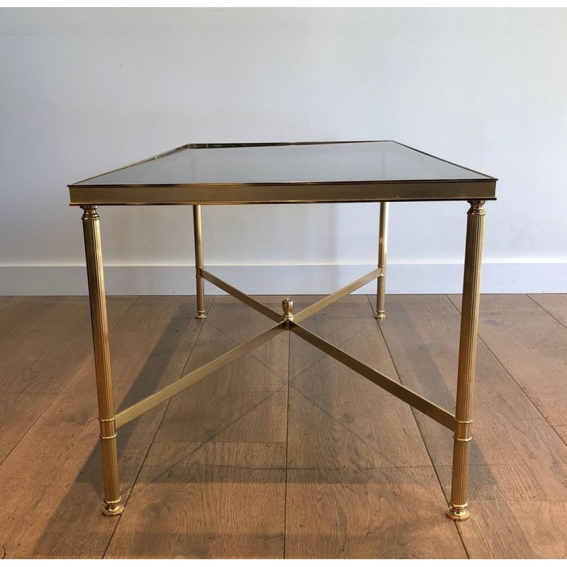 Neoclassical Gilt Metal Blue Glass Coffee Table Style Maison Jansen 1940